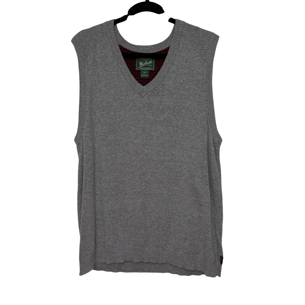Woolrich Mens Gray V-Neck Sweater Vest Cotton Wool Blend Size L 13038 GRH